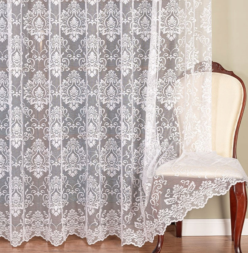 Komplet balkonowy firan żakardowych z ornamentem śnieżnobiała elegancja Firanka pieknefirany
