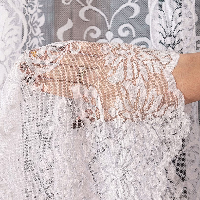 Komplet balkonowy firan żakardowych z ornamentem śnieżnobiała elegancja Firanka pieknefirany