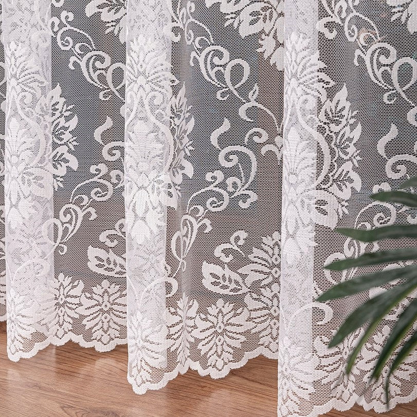 Komplet balkonowy firan żakardowych z ornamentem śnieżnobiała elegancja Firanka pieknefirany